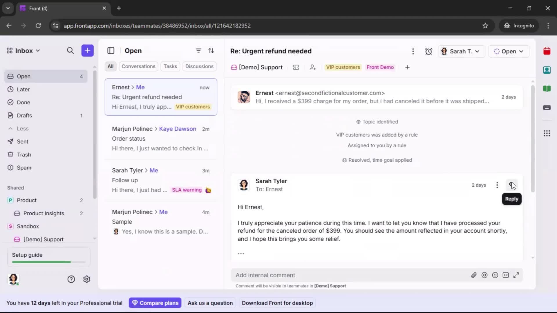 Managing support screenshot