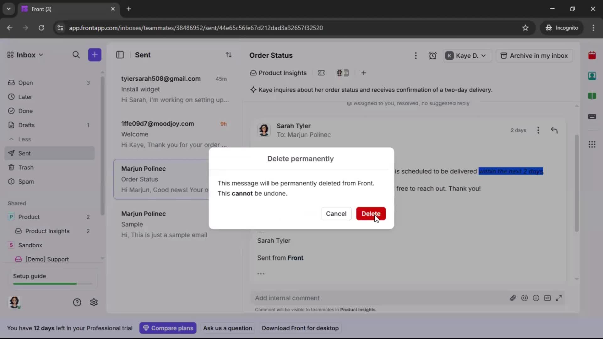 Managing support screenshot