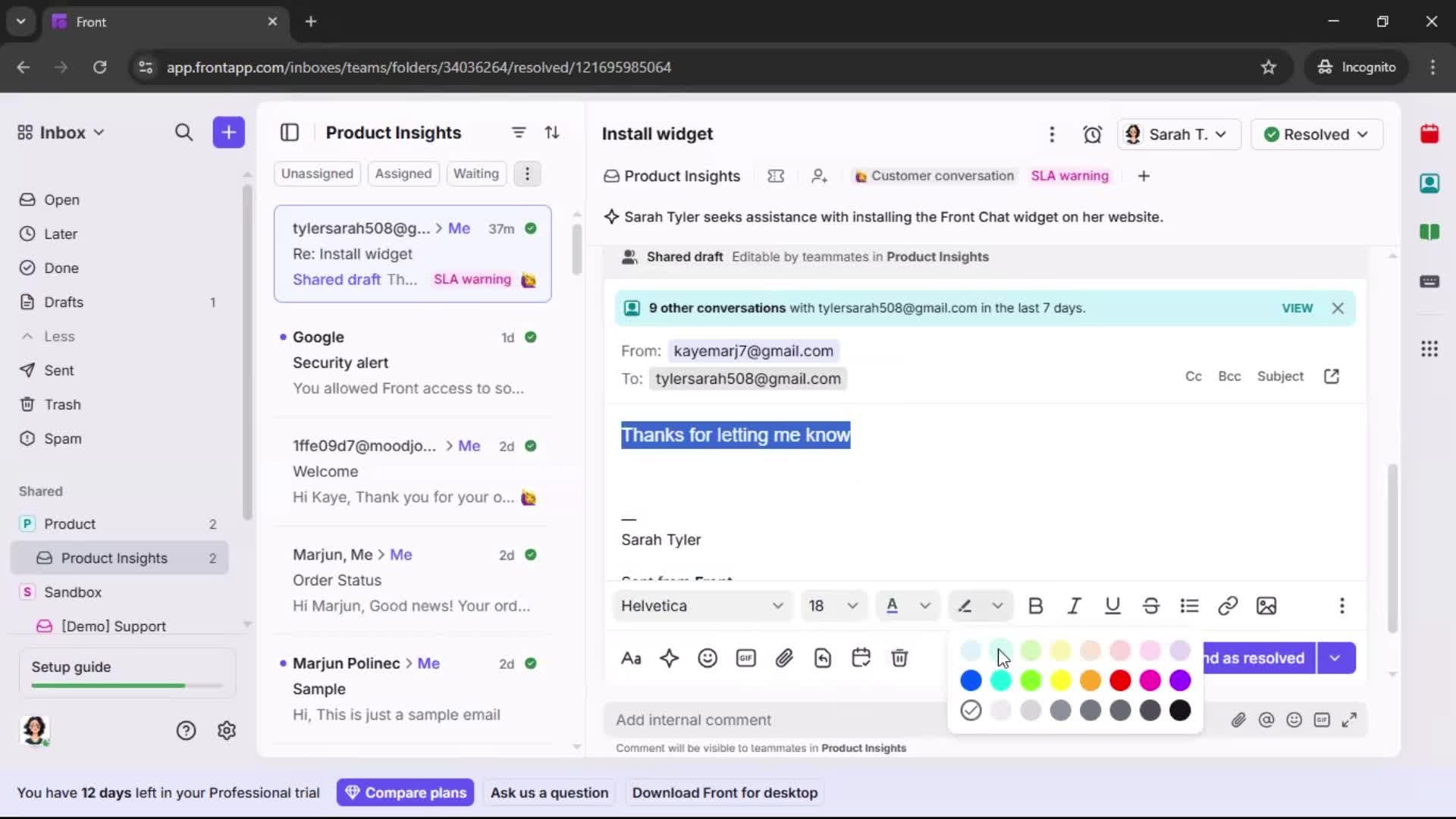 Managing support screenshot