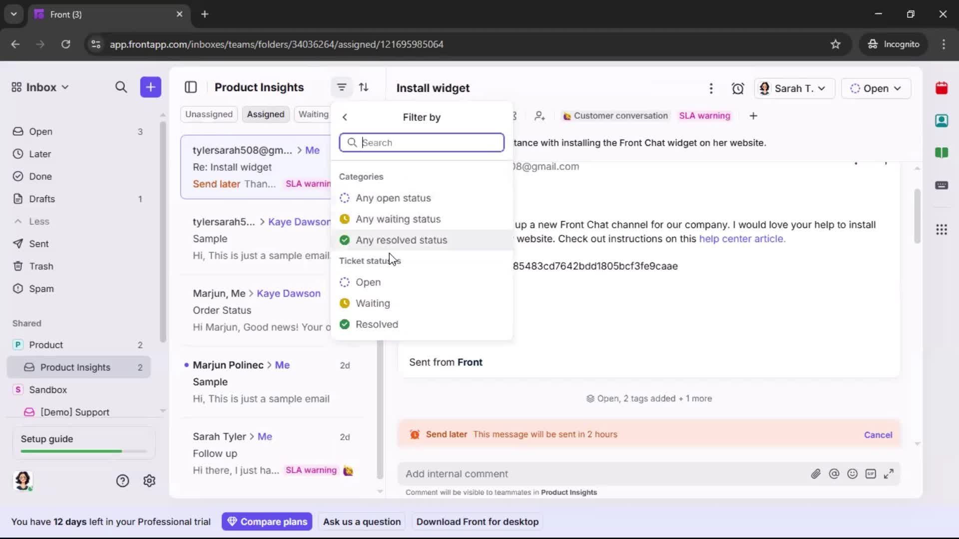 Managing support screenshot