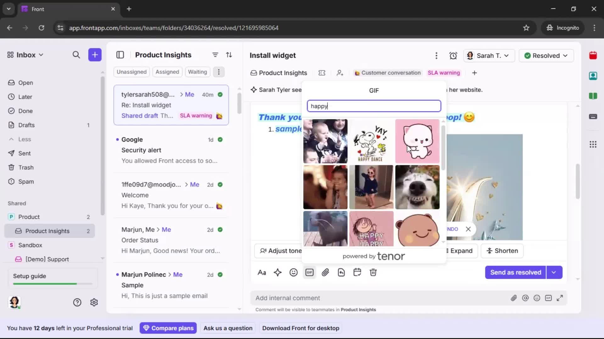 Managing support screenshot