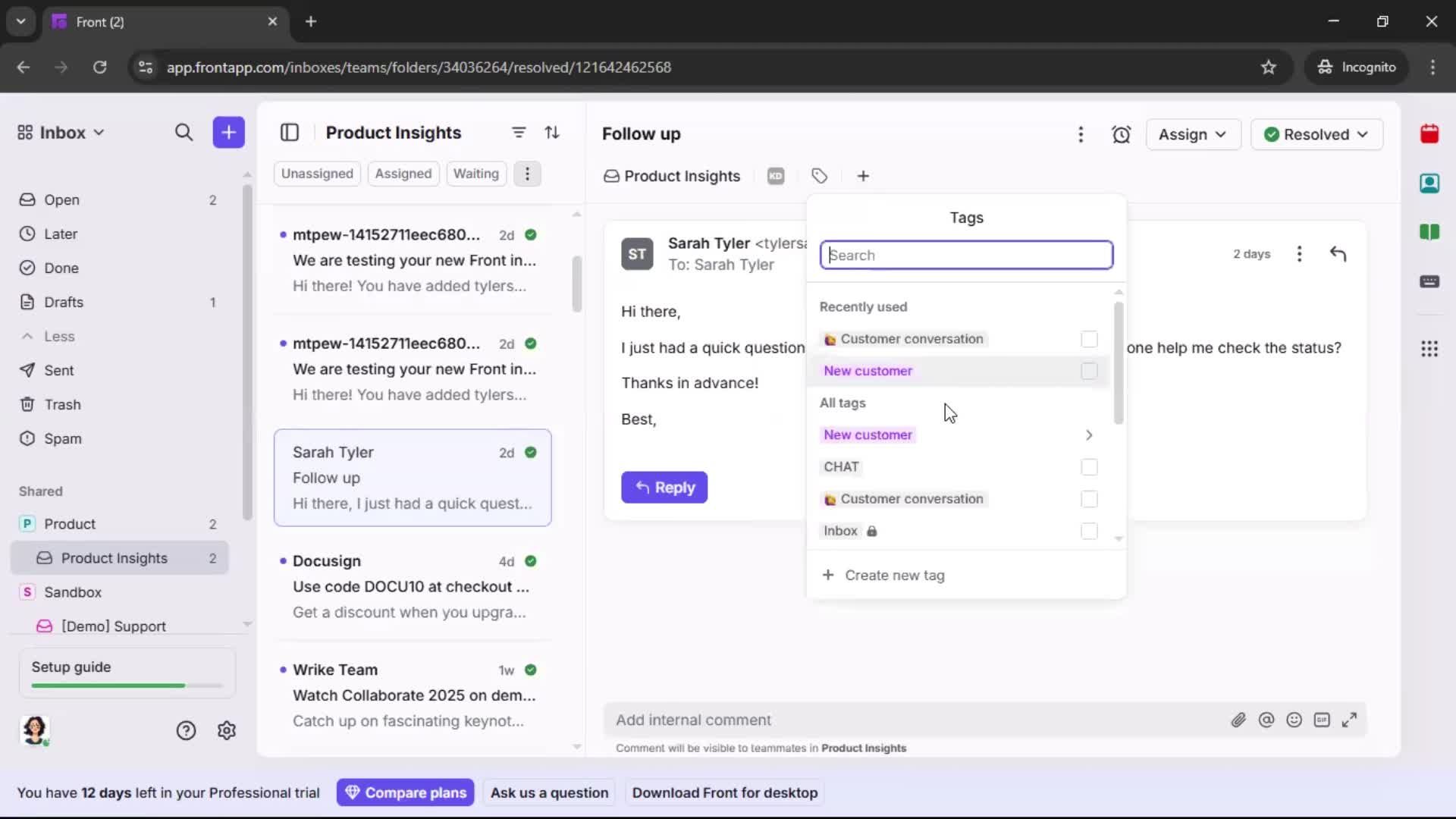Managing support screenshot