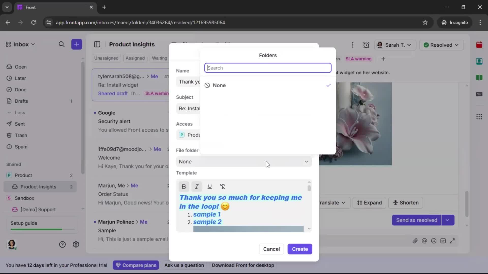 Managing support screenshot
