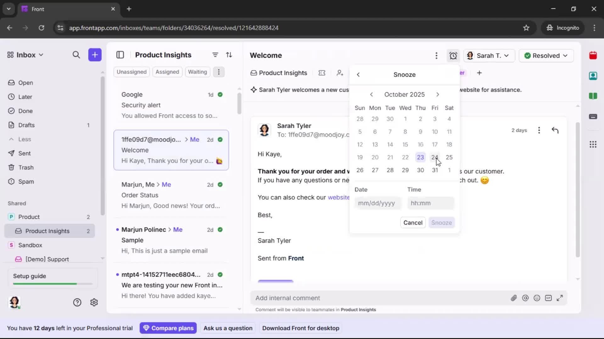 Managing support screenshot