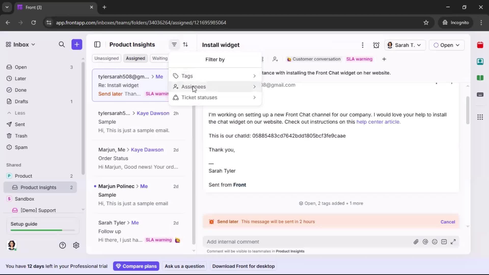 Managing support screenshot