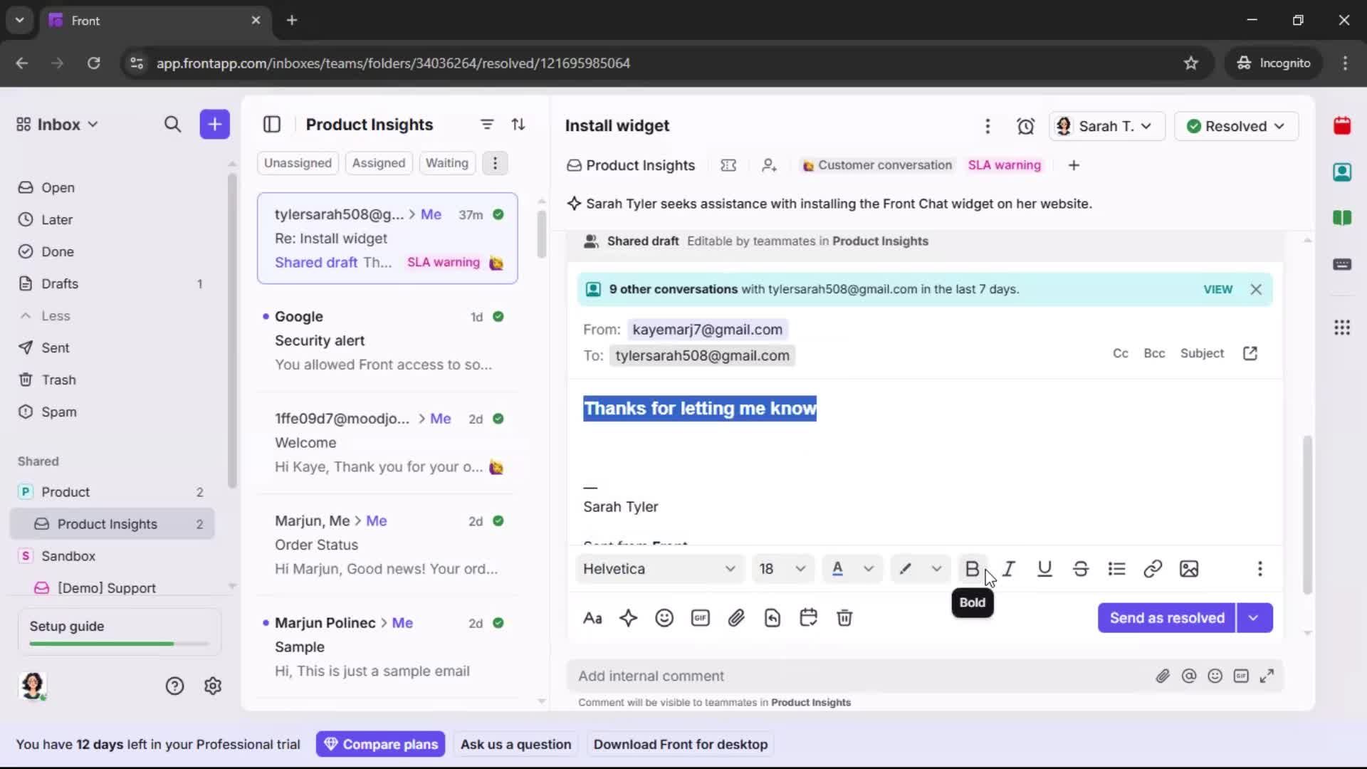Managing support screenshot