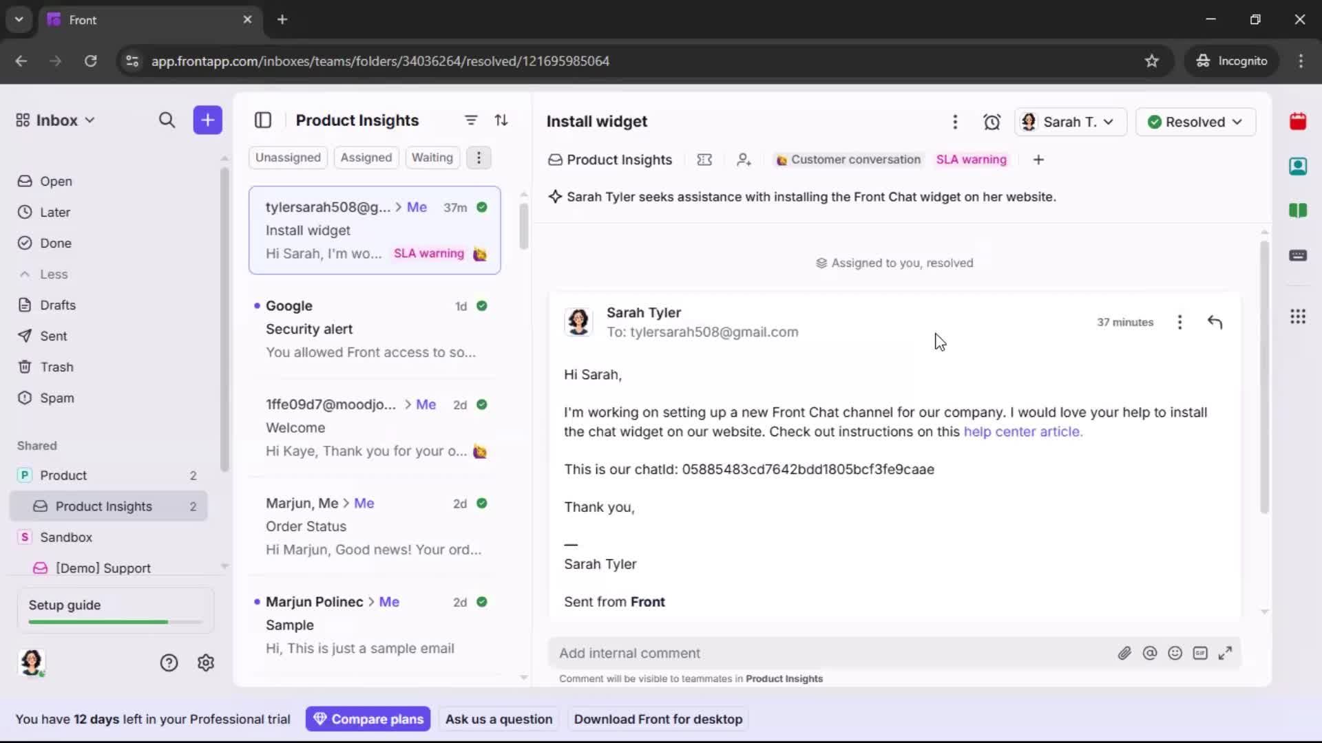 Managing support screenshot