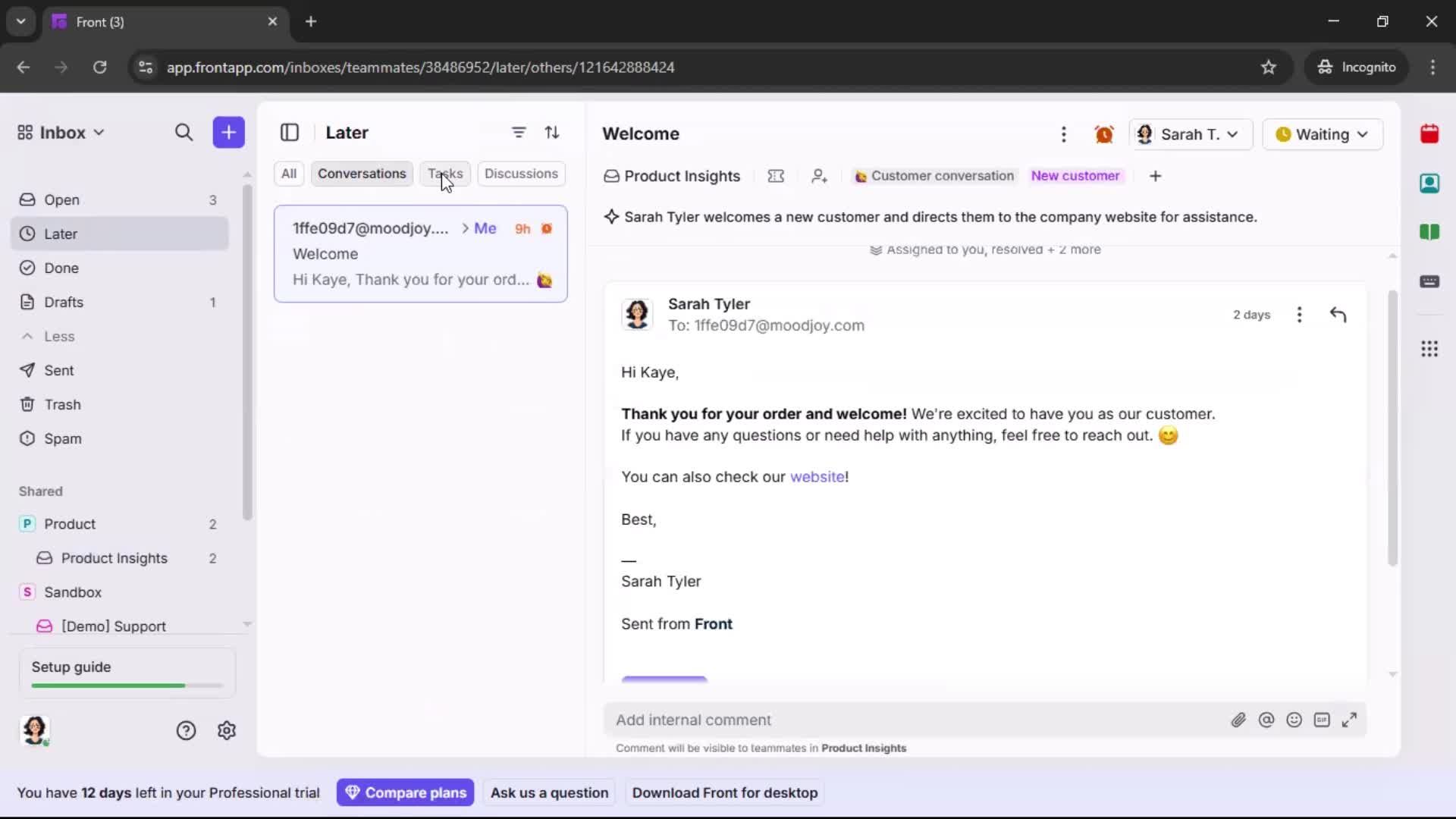 Managing support screenshot