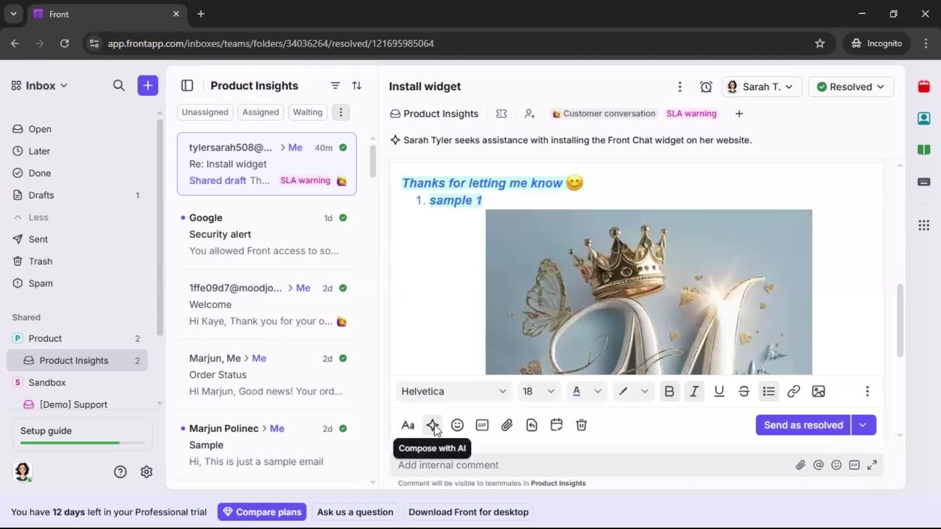 Managing support screenshot