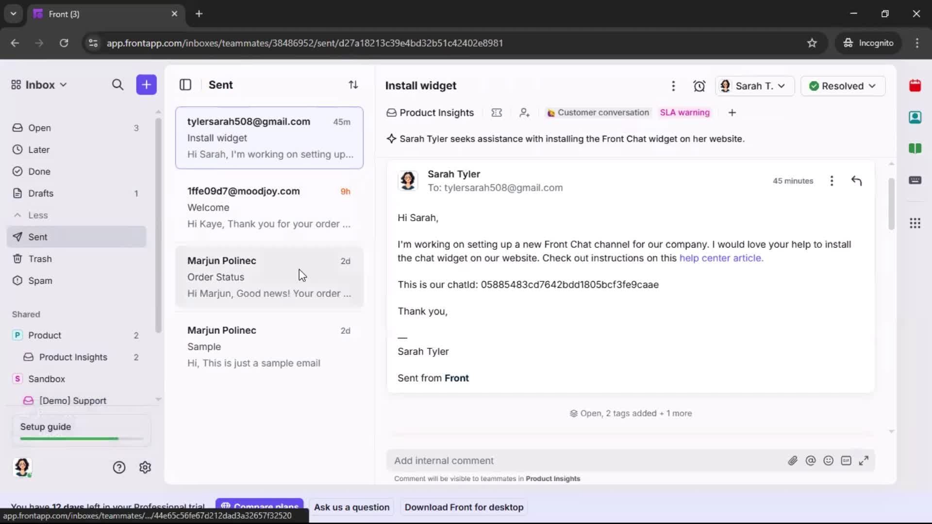 Managing support screenshot