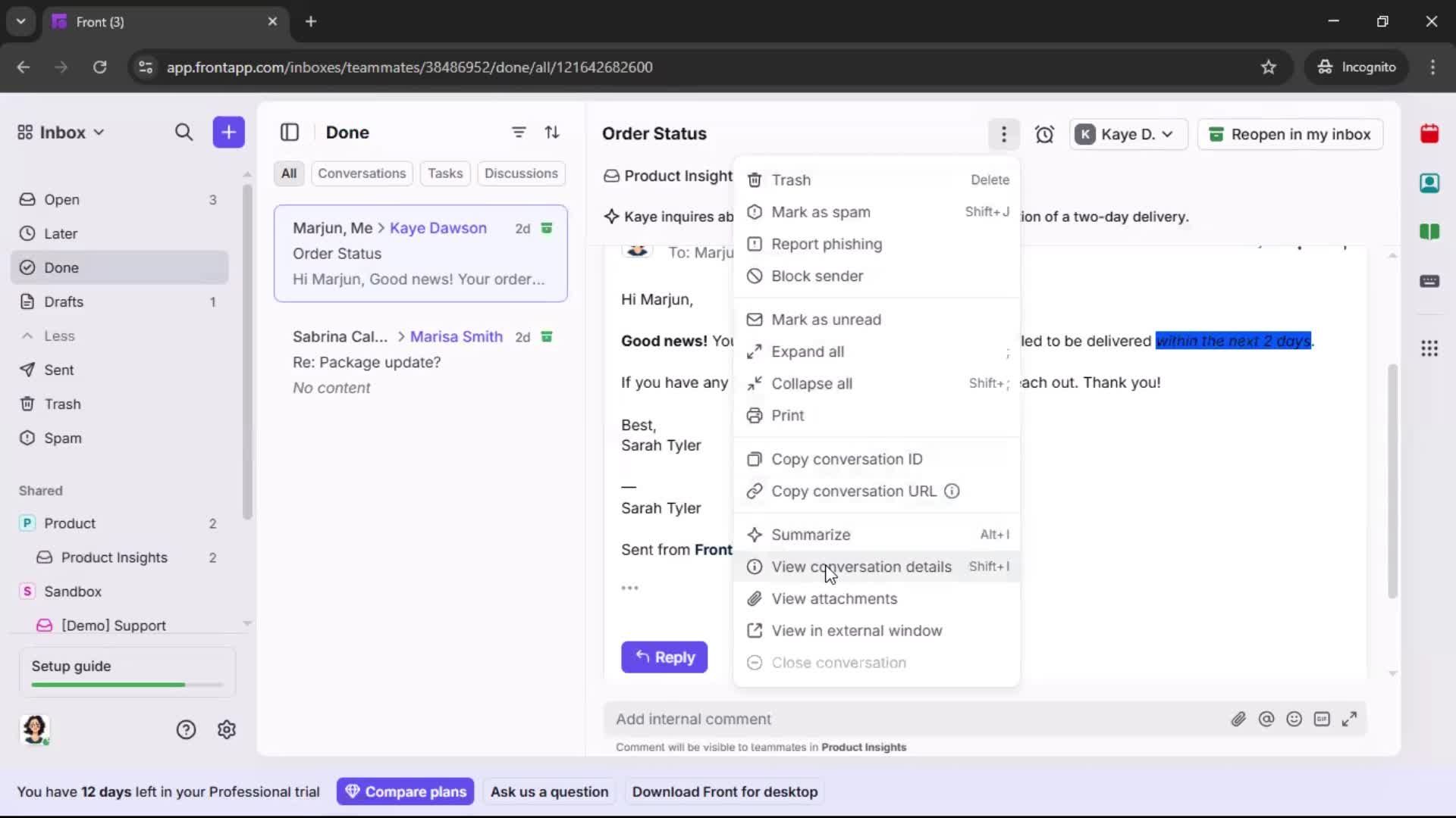 Managing support screenshot
