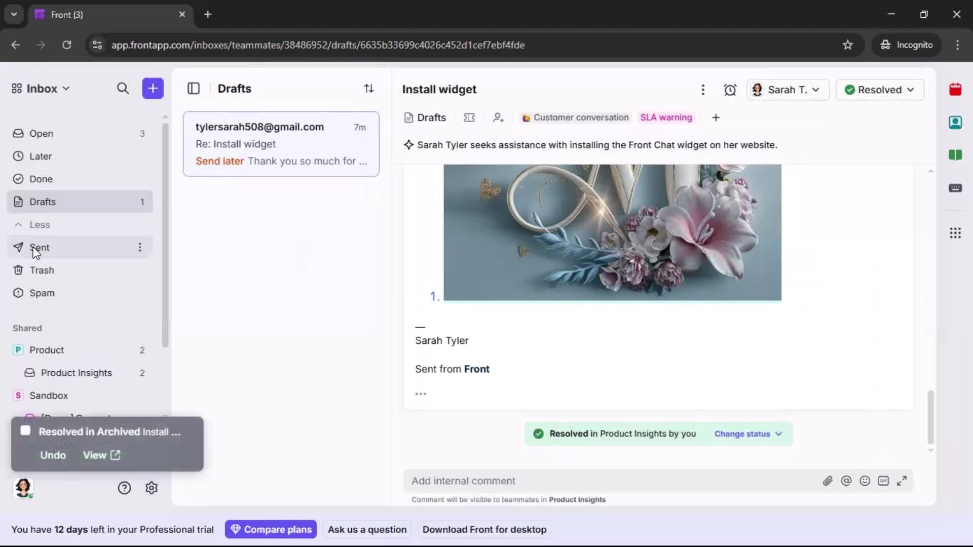 Managing support screenshot
