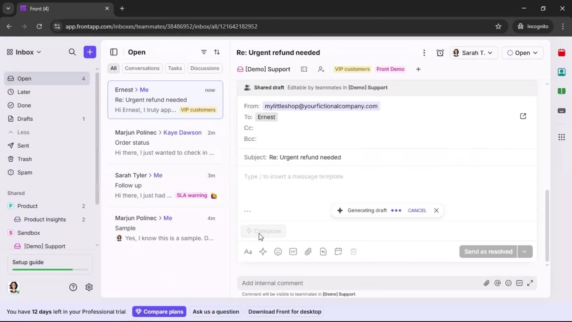 Managing support screenshot