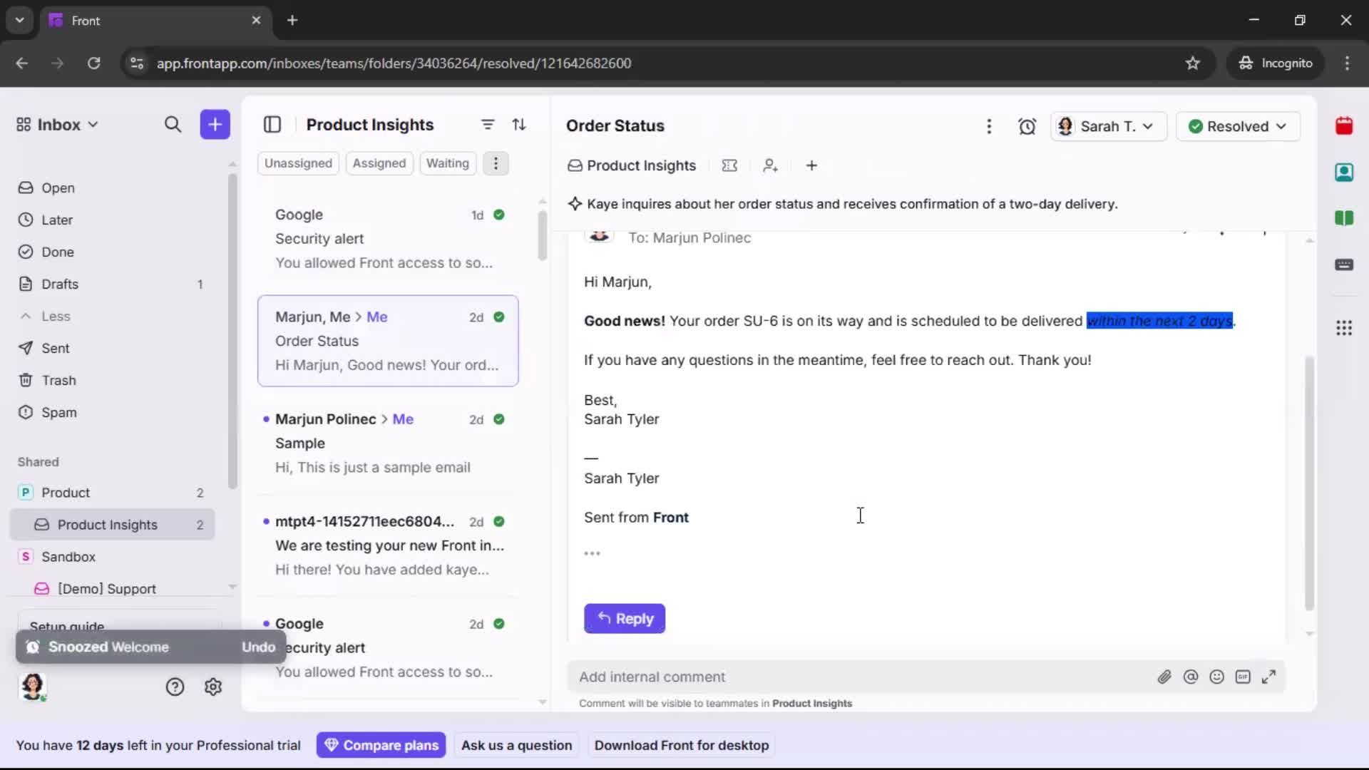 Managing support screenshot