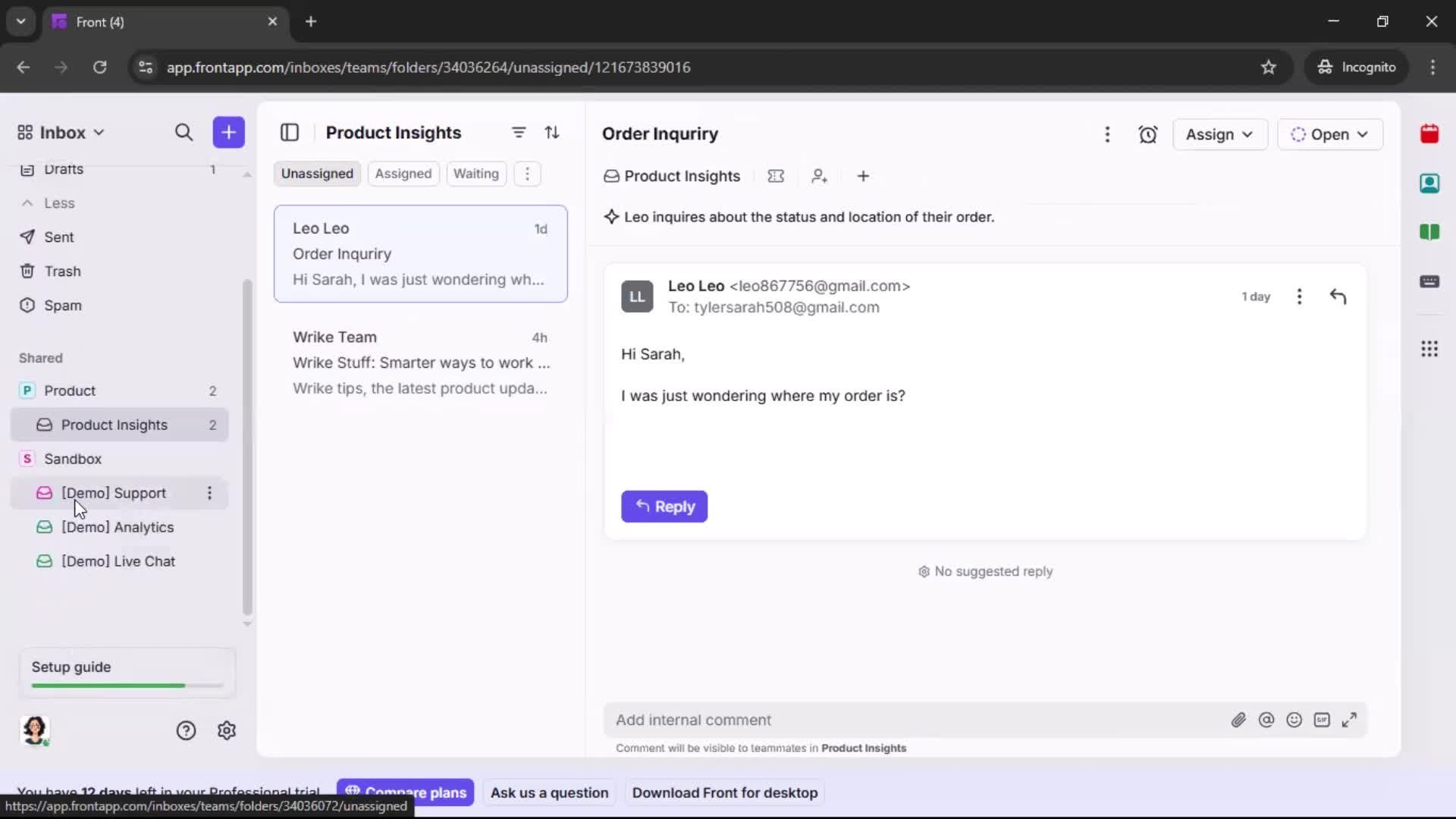 Managing support screenshot
