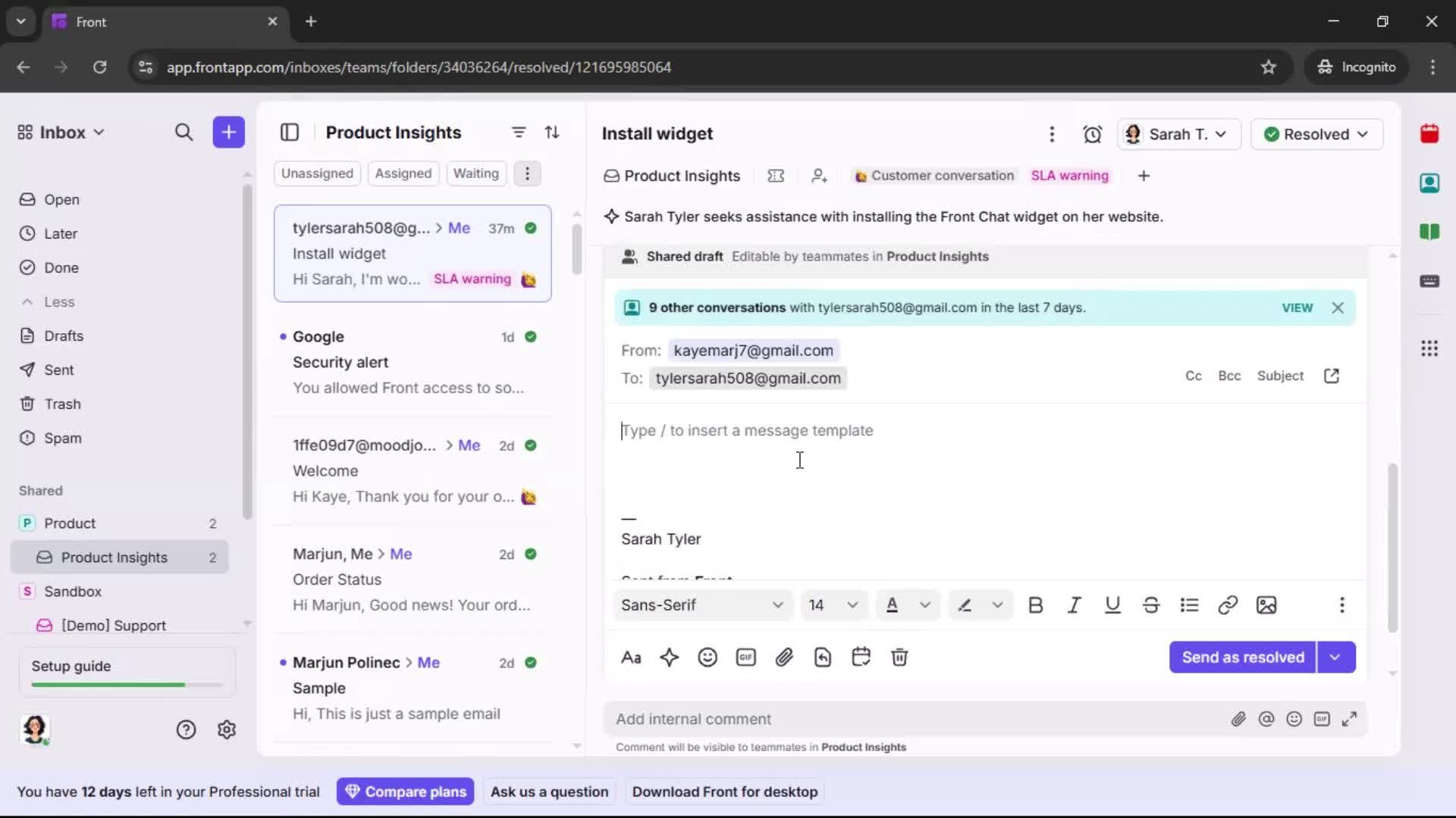Managing support screenshot