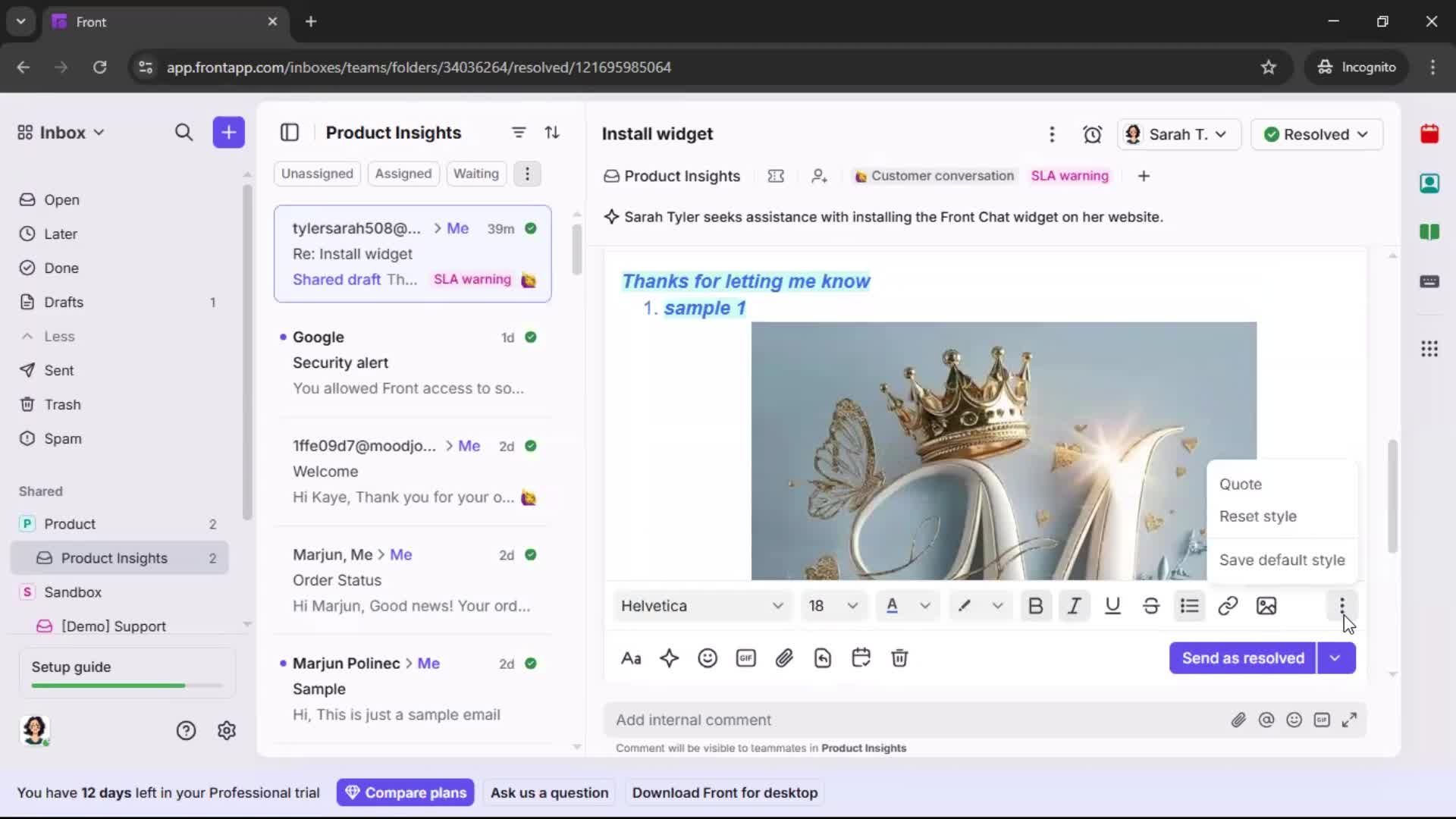 Managing support screenshot