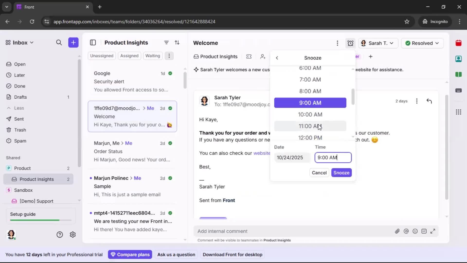 Managing support screenshot
