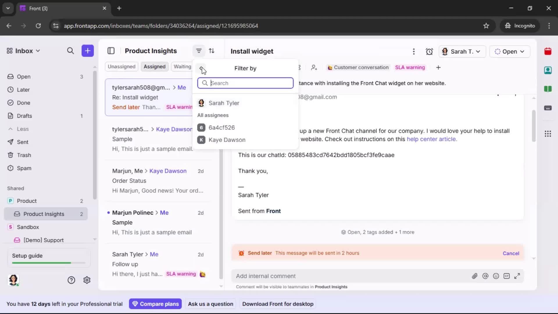 Managing support screenshot