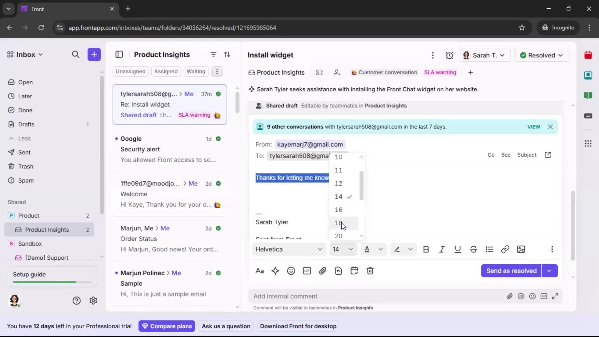 Managing support screenshot