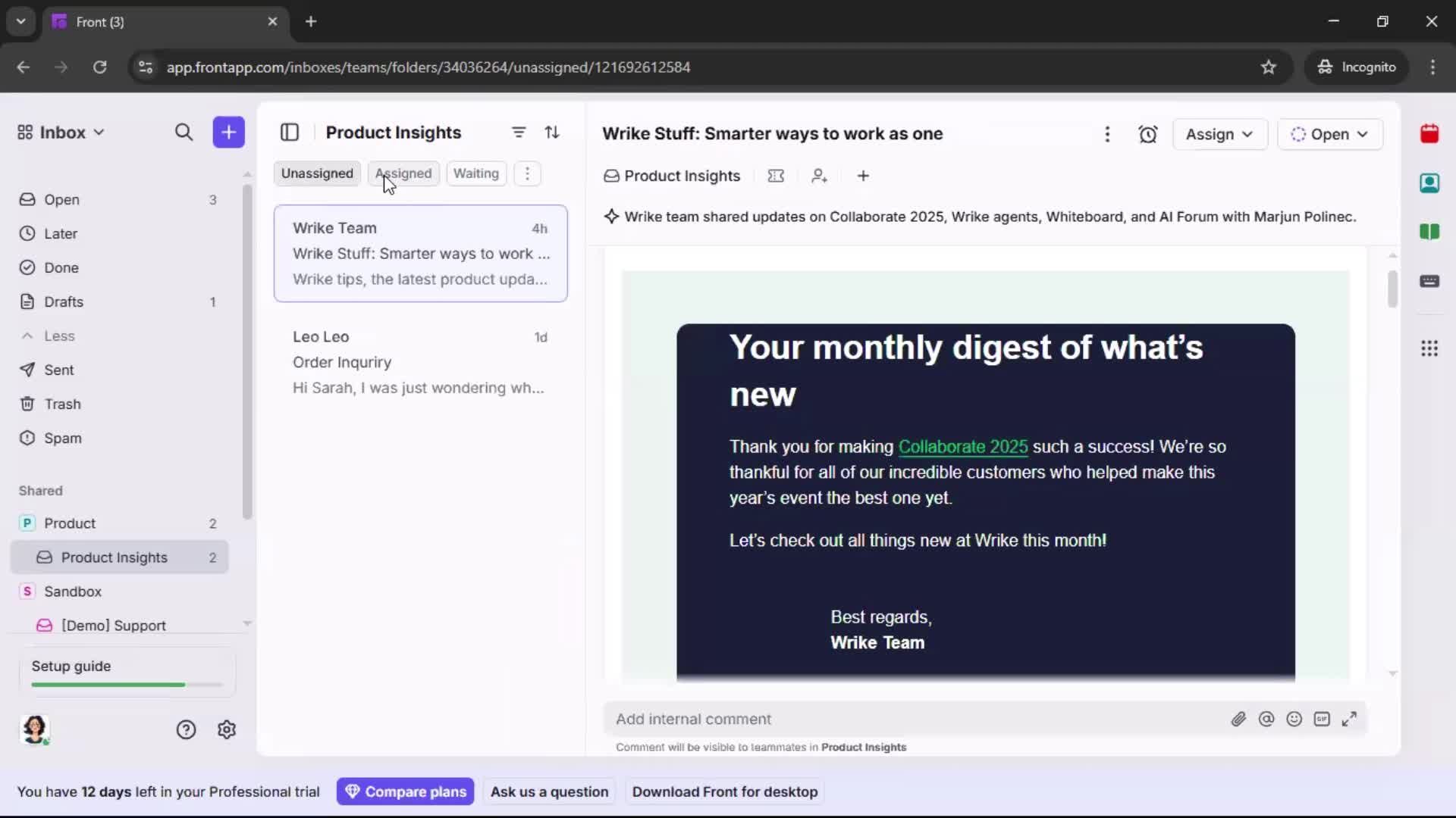 Managing support screenshot
