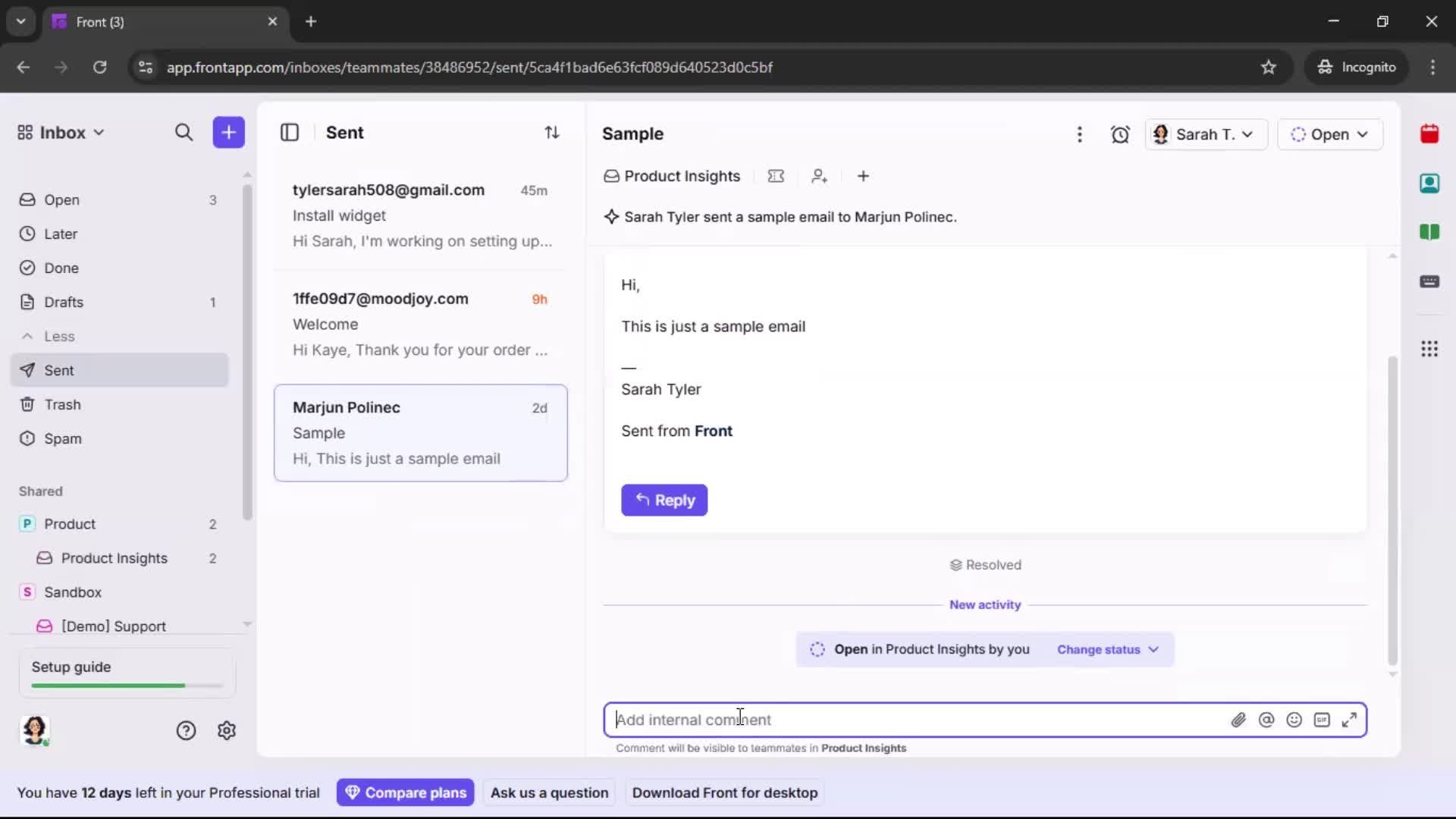 Managing support screenshot