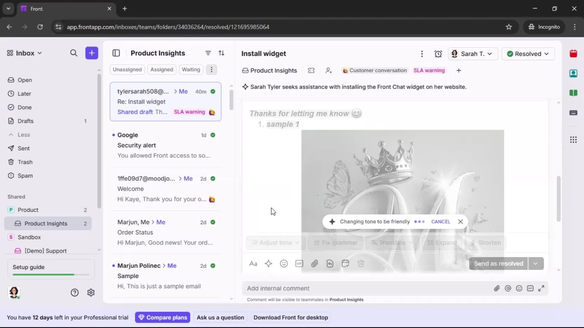 Managing support screenshot