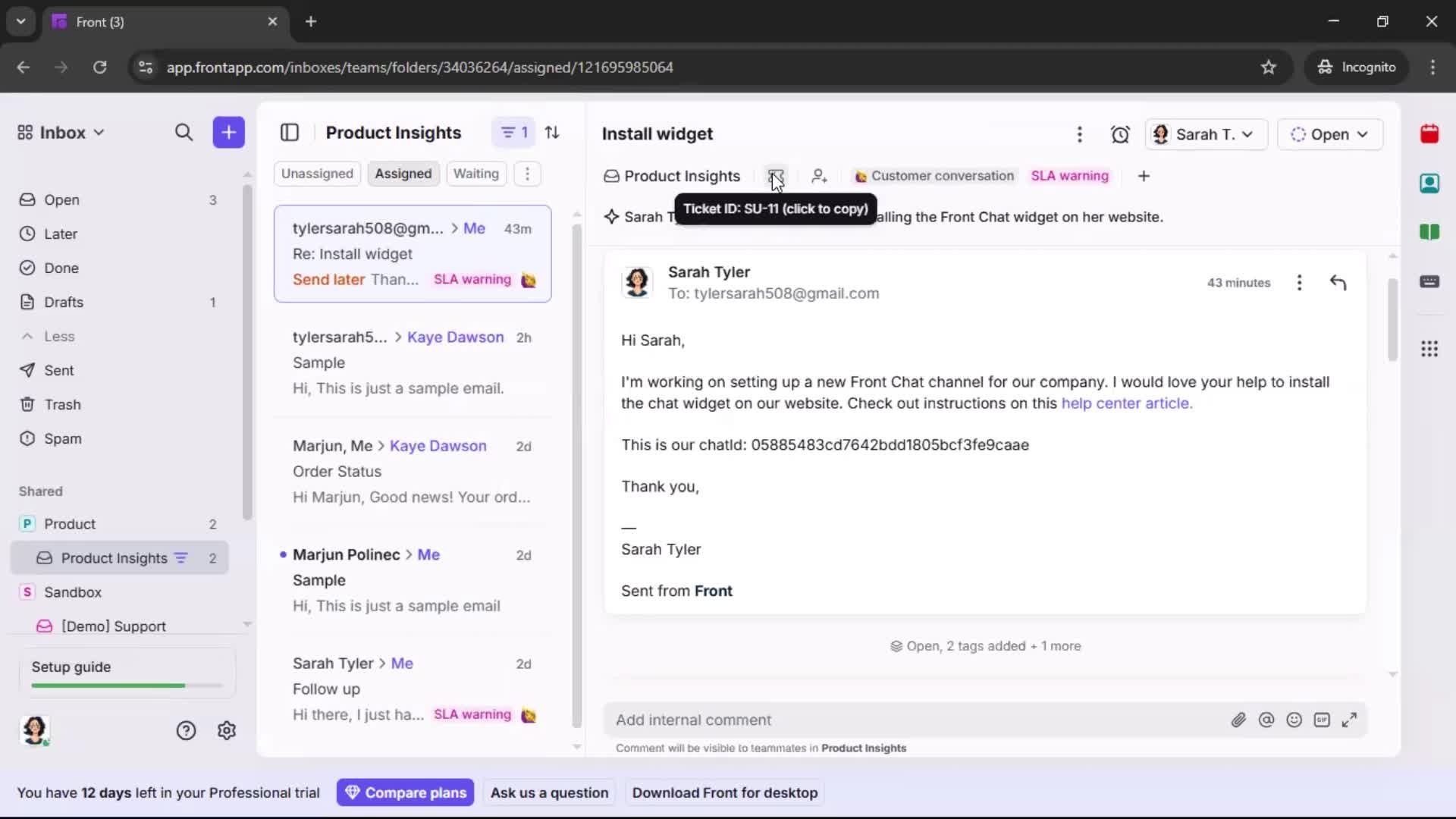 Managing support screenshot