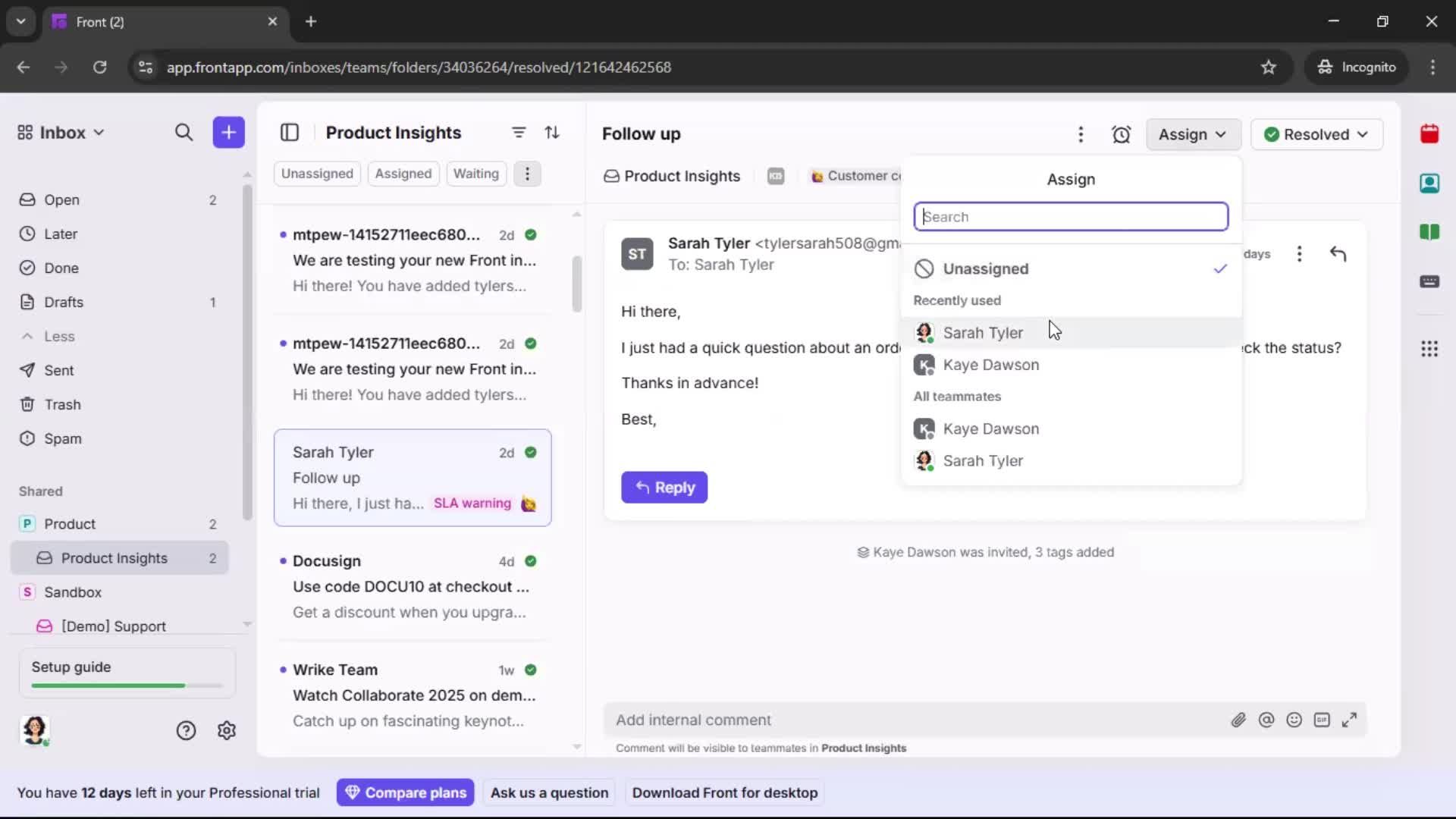 Managing support screenshot