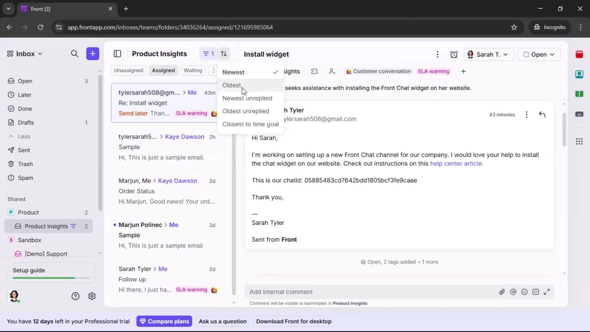 Managing support screenshot
