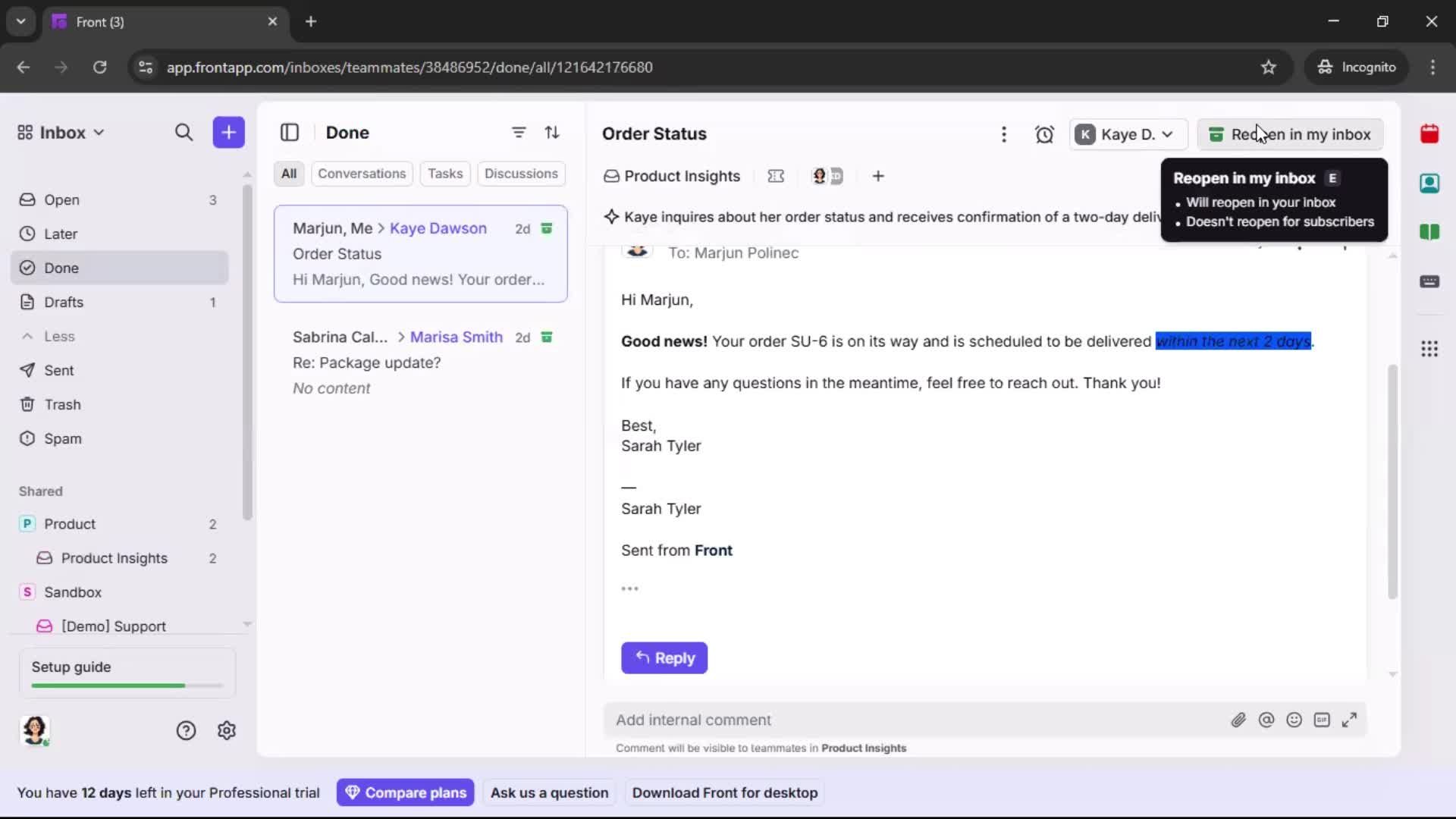 Managing support screenshot