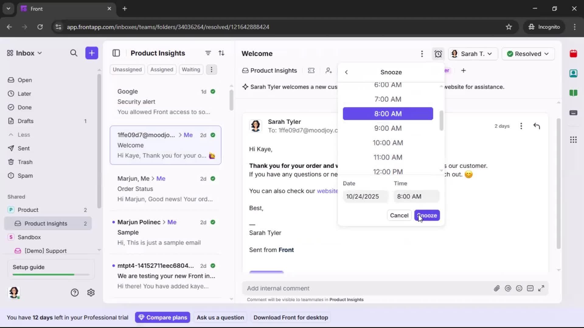 Managing support screenshot