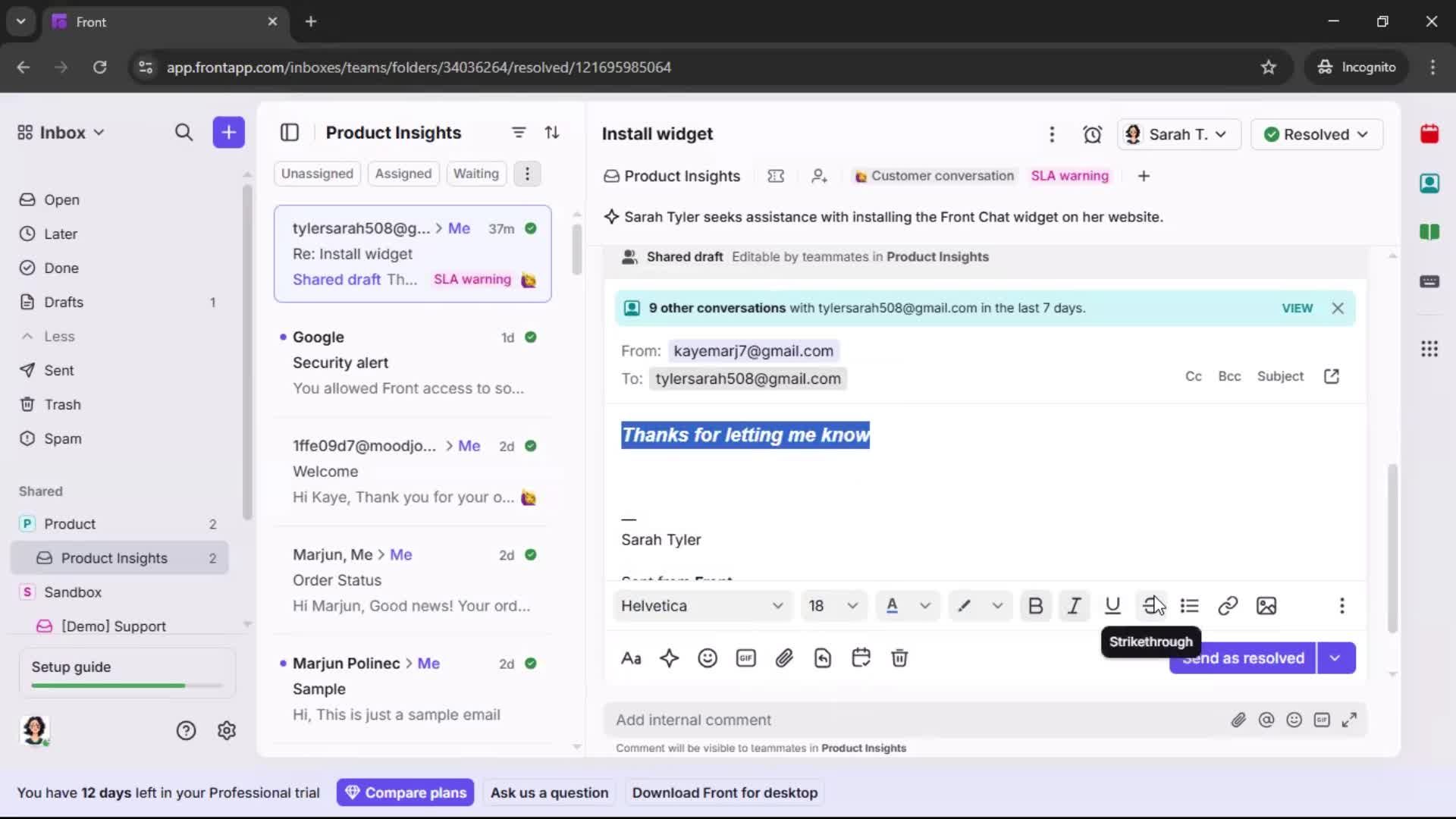 Managing support screenshot