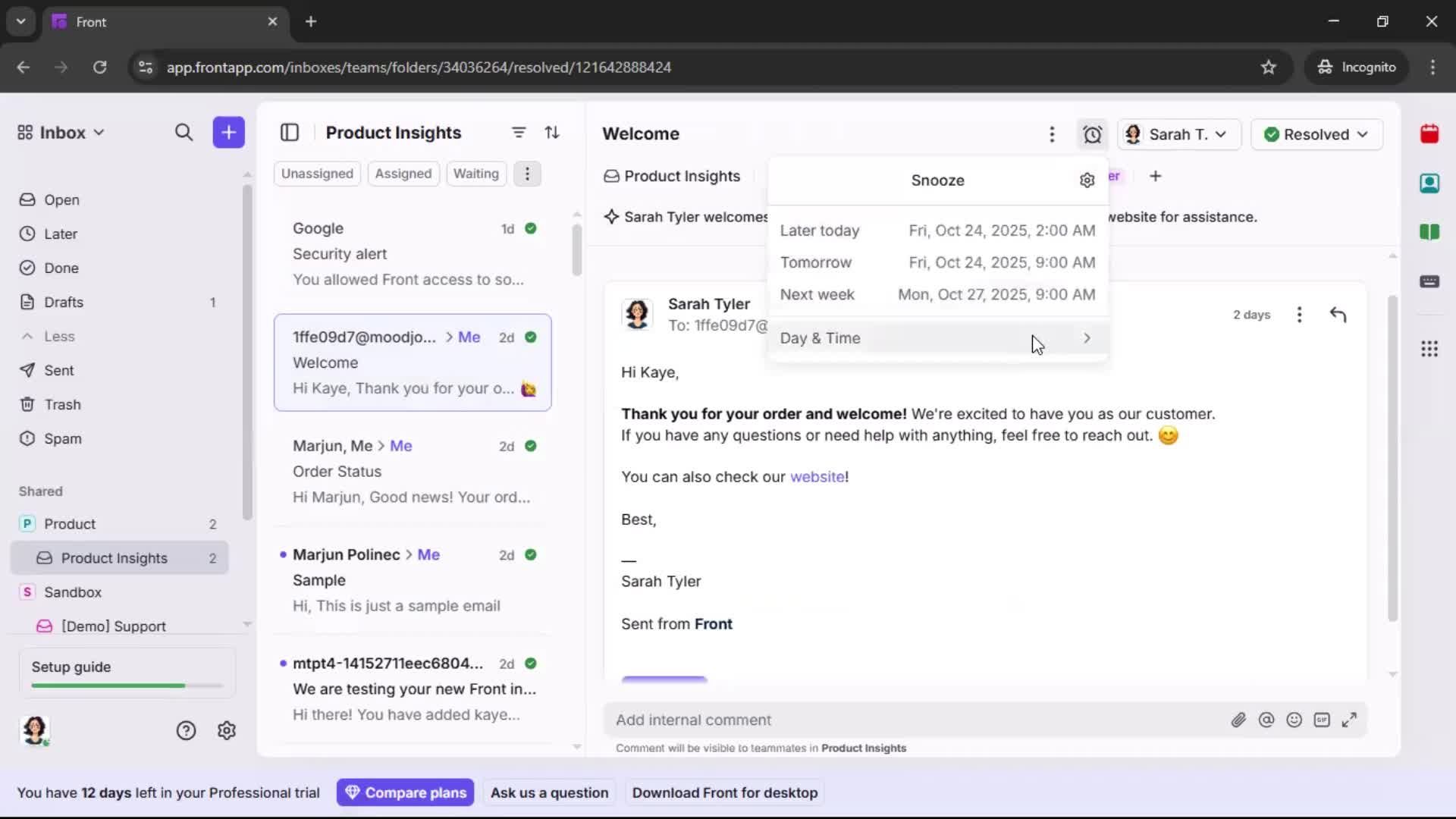 Managing support screenshot