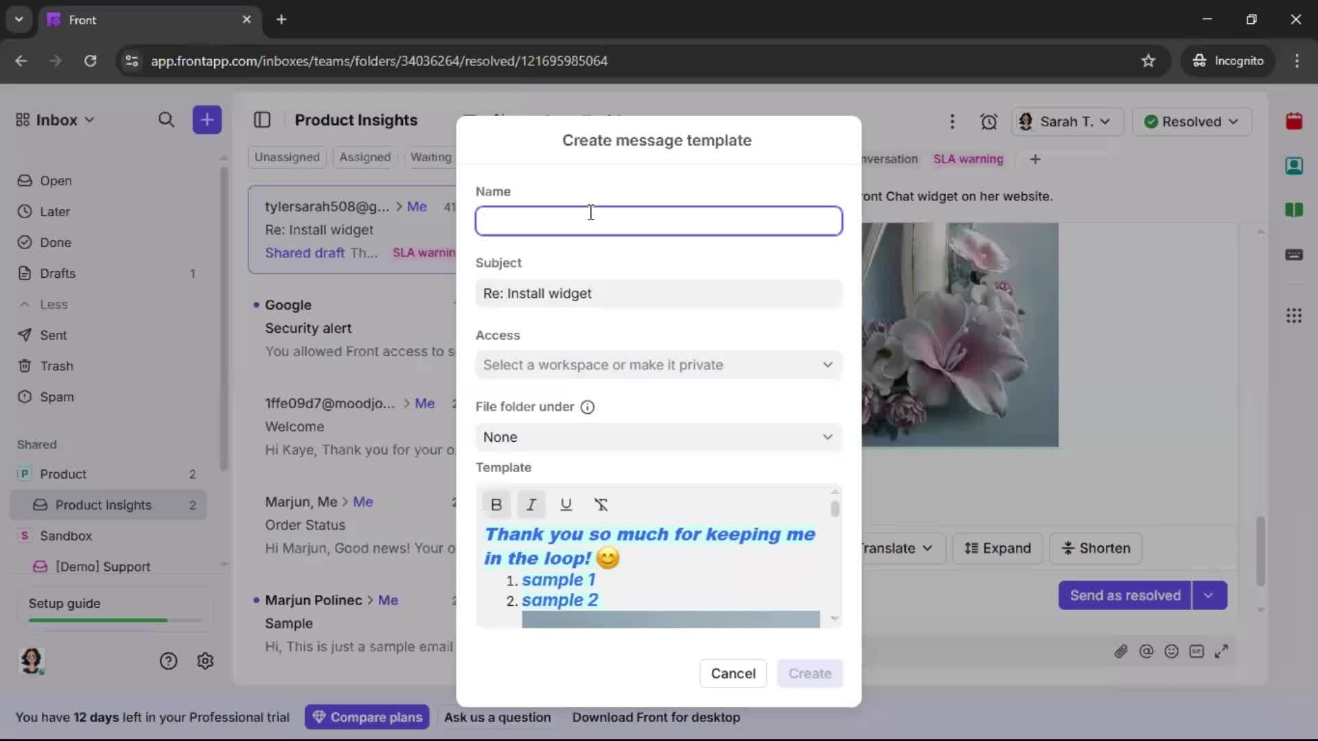 Managing support screenshot