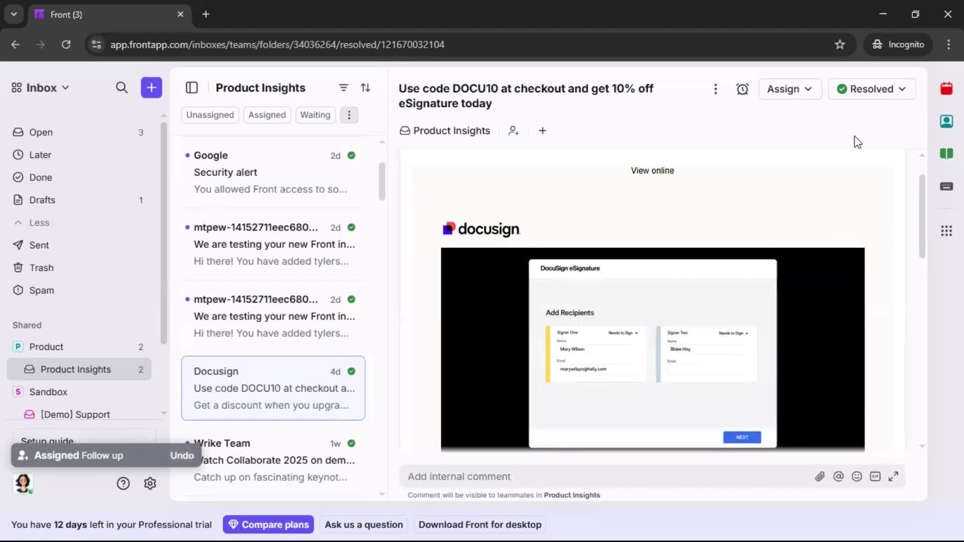 Managing support screenshot