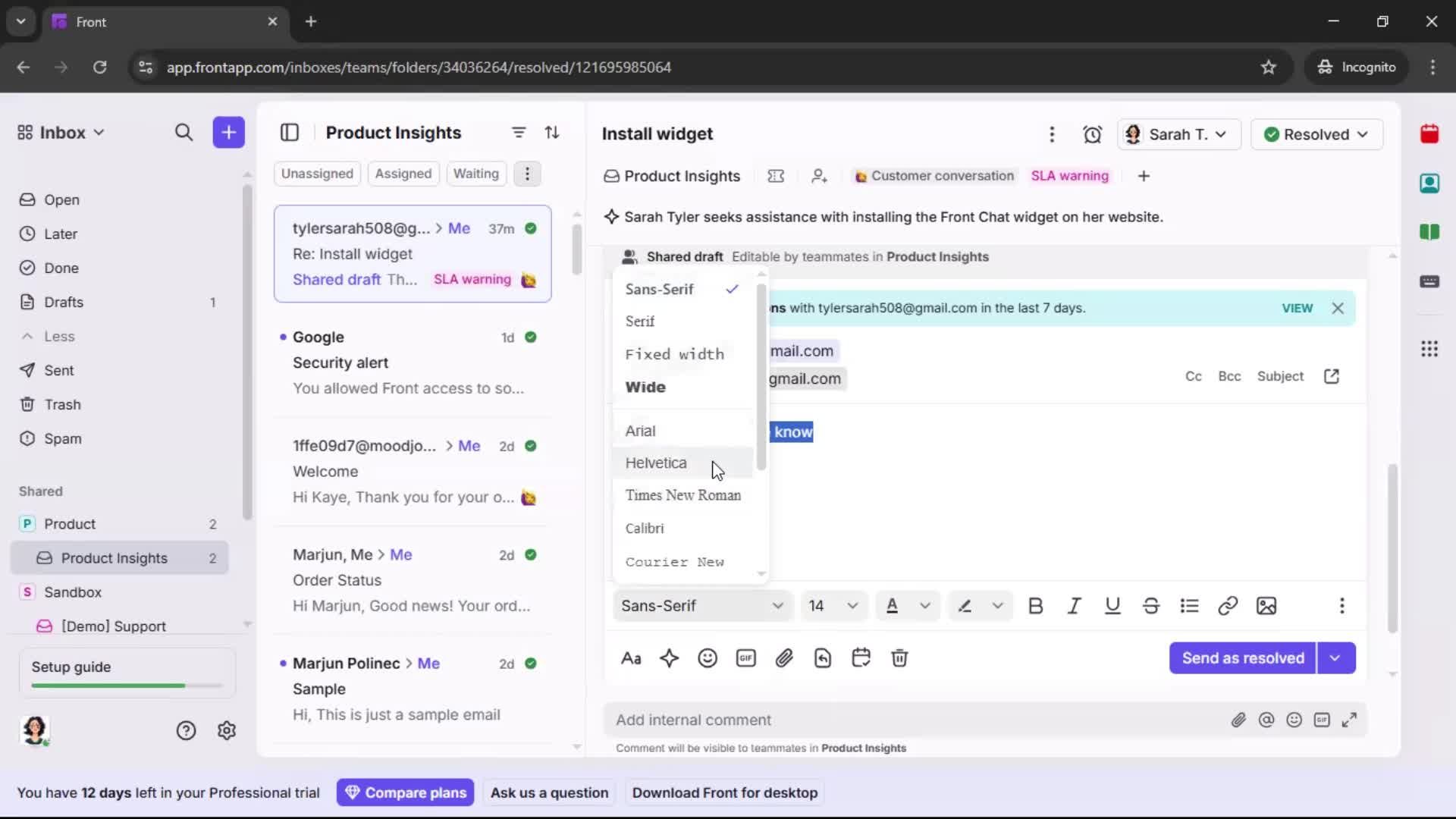 Managing support screenshot