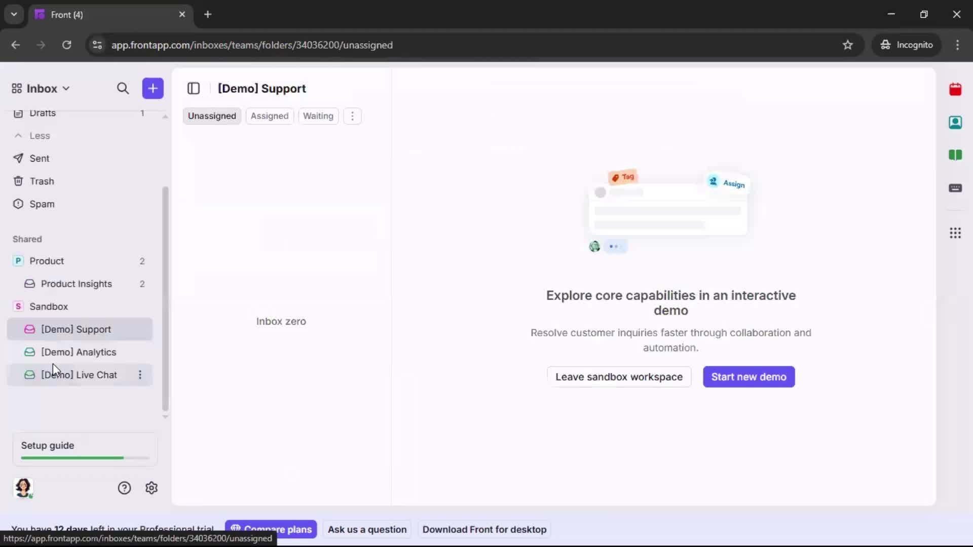 Managing support screenshot