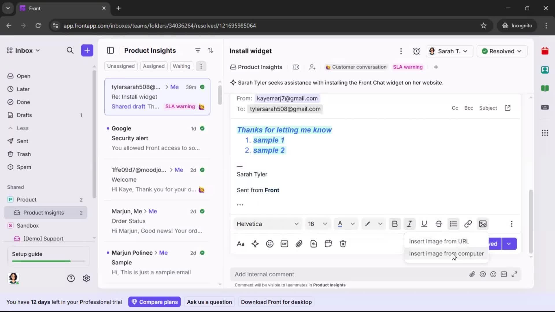 Managing support screenshot