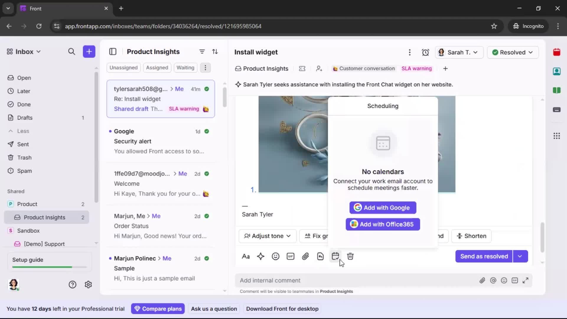 Managing support screenshot