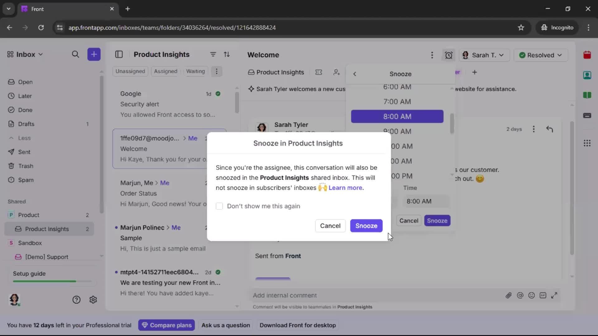 Managing support screenshot