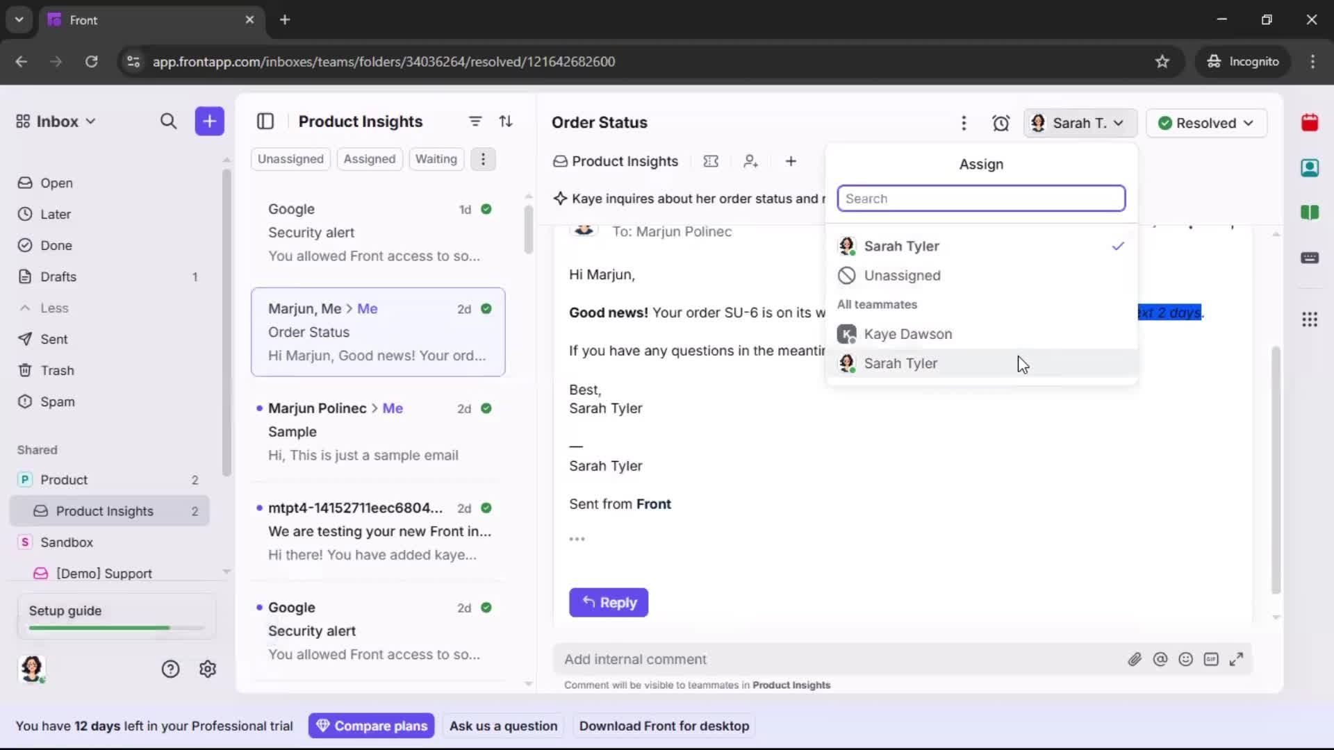 Managing support screenshot