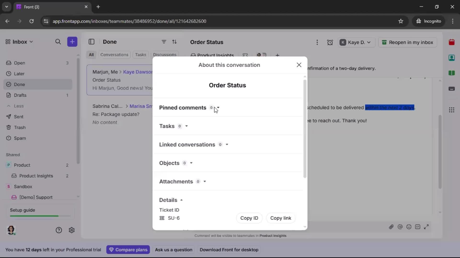 Managing support screenshot