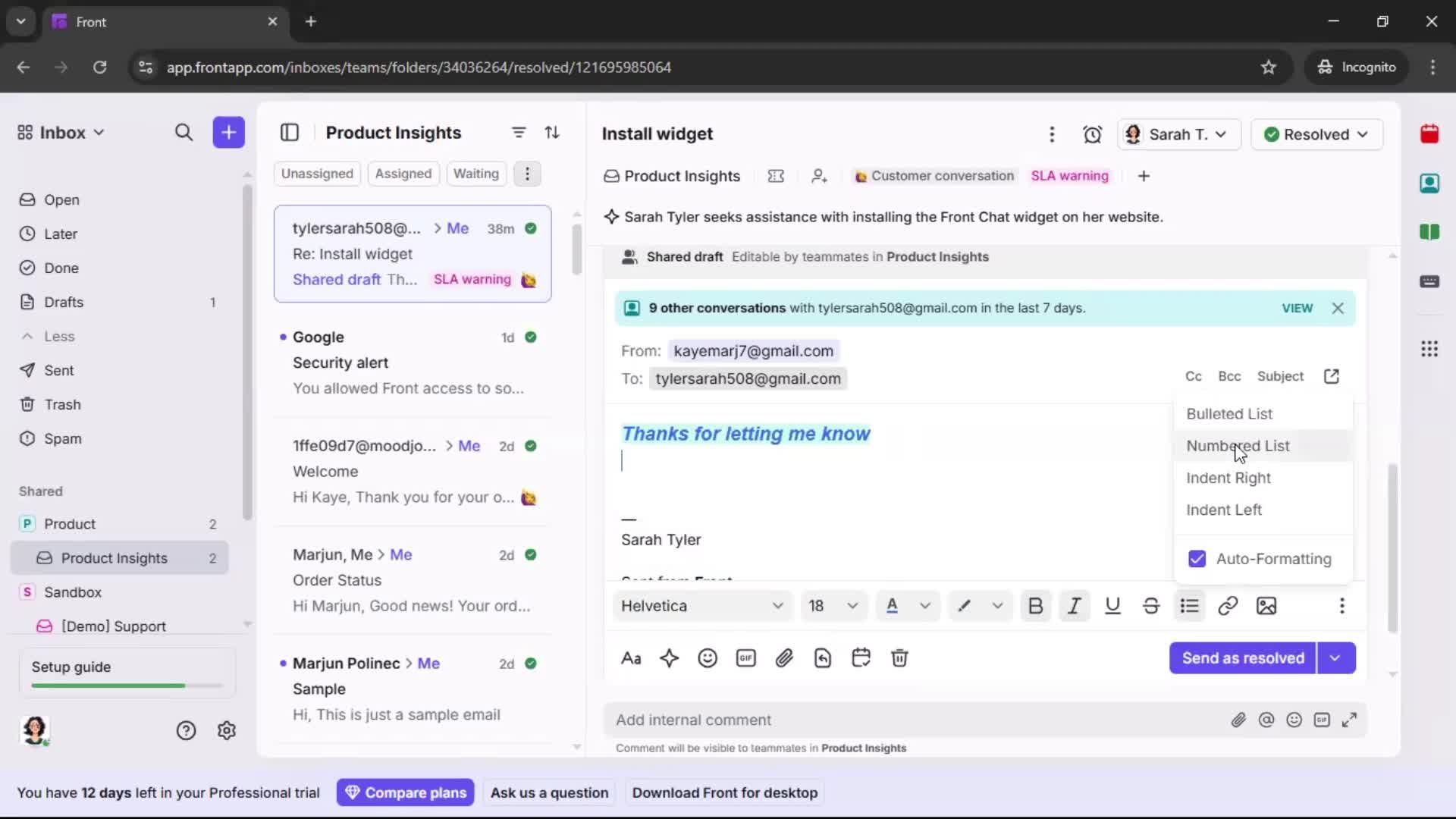 Managing support screenshot