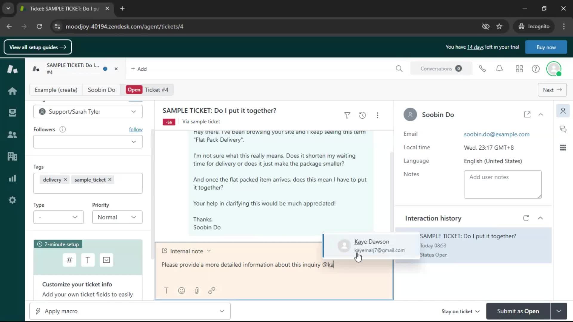 Managing support screenshot