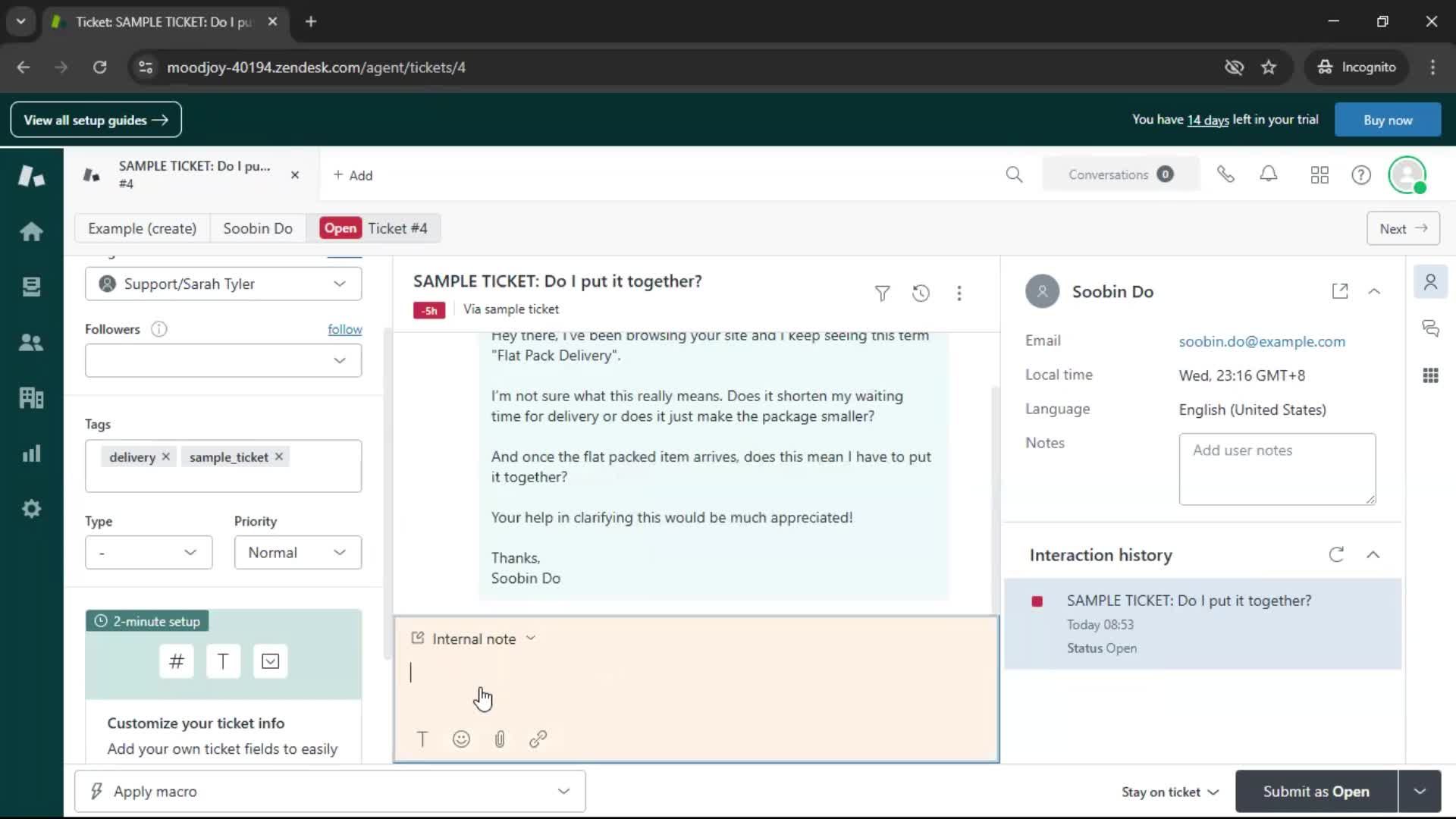 Managing support screenshot