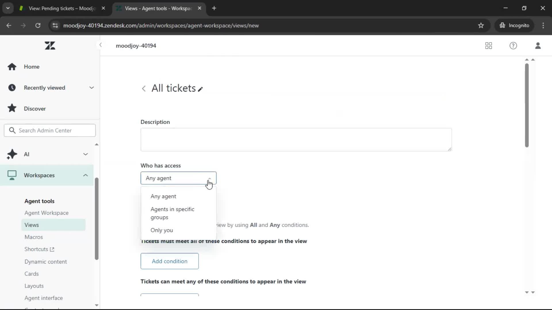 Managing support screenshot