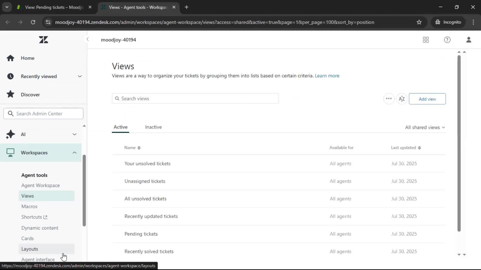 Managing support screenshot