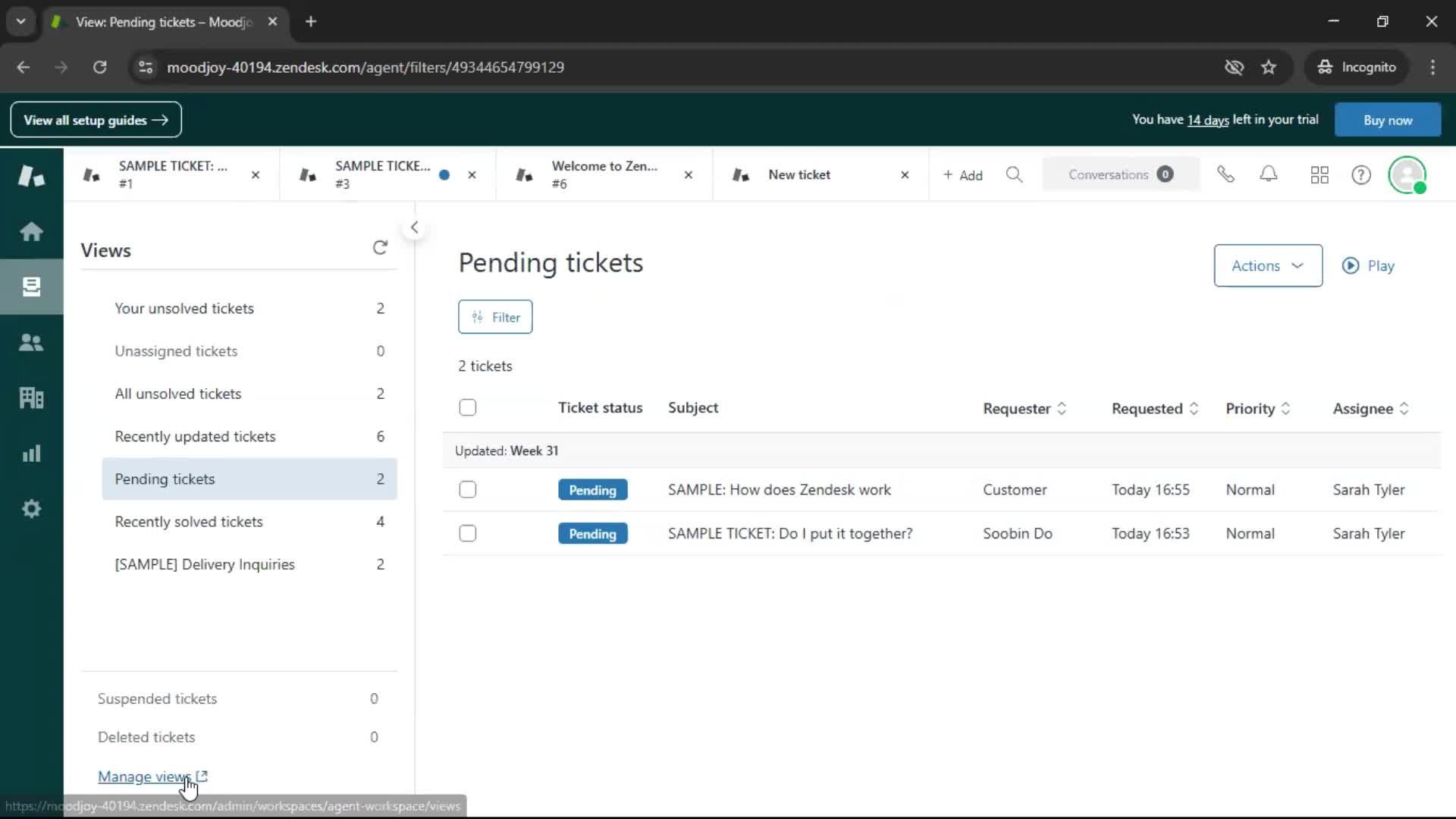 Managing support screenshot