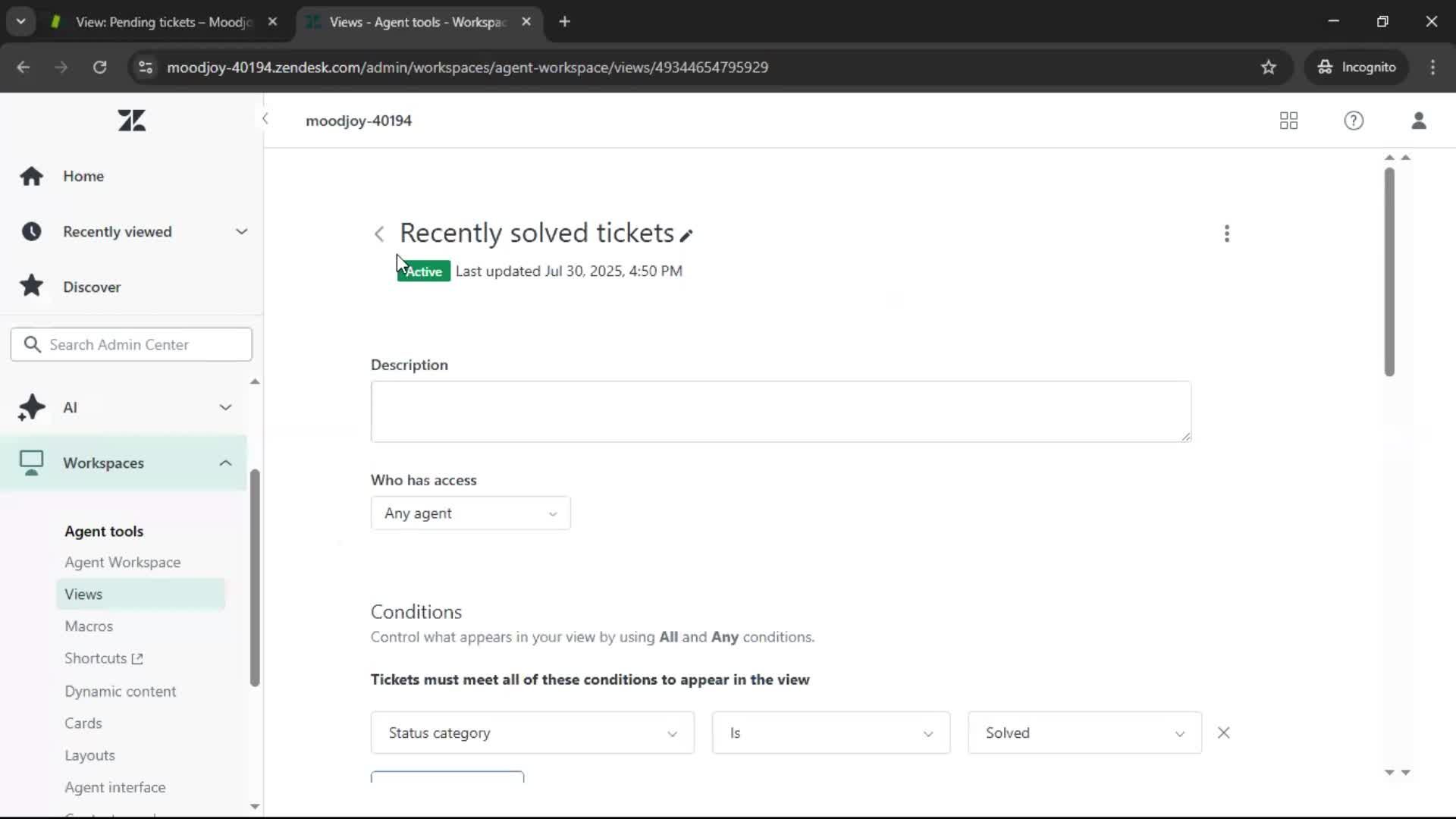 Managing support screenshot